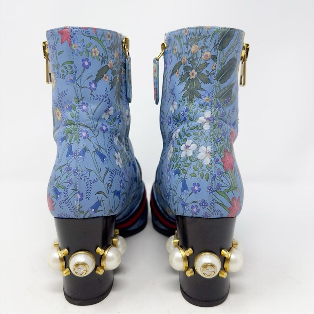 Gucci Peyton Flora Pearl GG Web Stripe Ankle Boots Womens Size EU 37 - Picture 6 of 14
